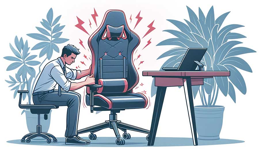personne ajustant le coussin lombaire d'un fauteuil de gaming